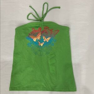 Girls' Green Halter Tank Top with Butterfly Graphic